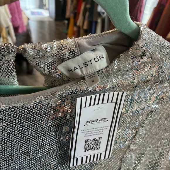 Halston CAI SEQUIN DRESS silver mermaid sequin size 8 - Picture 6 of 8